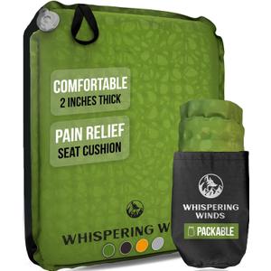 Whispering Winds Inflatable Seat Cushion - Comfortable Blow-up Foam Pad for Airplane, Travel, Stadium, Outdoors, Camping, Car & More (Large, Military Green - 1pack)