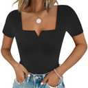 Chunpin Women's Square Neck Notch V Neck Bodysuit Short Sleeve Long Sleeve Tops Outfits Thong Bodysuits Going Out, S