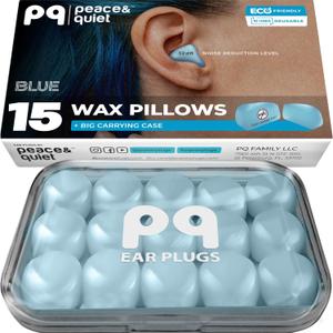Peace&Quiet PQ Wax Ear Plugs for Sleeping, Swimming - Soft Noise Cancelling Silicone Gel Wax Earplugs for Sleep and Swimmers, Sound Blocking Level of 32 Db, Color: Blue