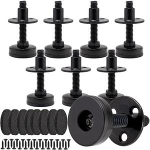 NEWBYTEK Furniture Leveling Feet Heavy Duty, Adjustable Furniture Feet Levelers Screw on Heavy Duty Desk/Chair/Cabinet/Dresser/Bench Leg Leveler, Round T-Nut Kit 3/8-16 Thread (8 Pack, Black)