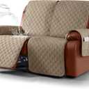 Ruaozz Waterproof Recliner Sofa Covers, 1-Piece Reclining Couch Covers Non-Slip Sofa Slipcover Washable Furniture Protector with Elastic Straps Pocket for Kids Pets (Khaki, 2 Seater)