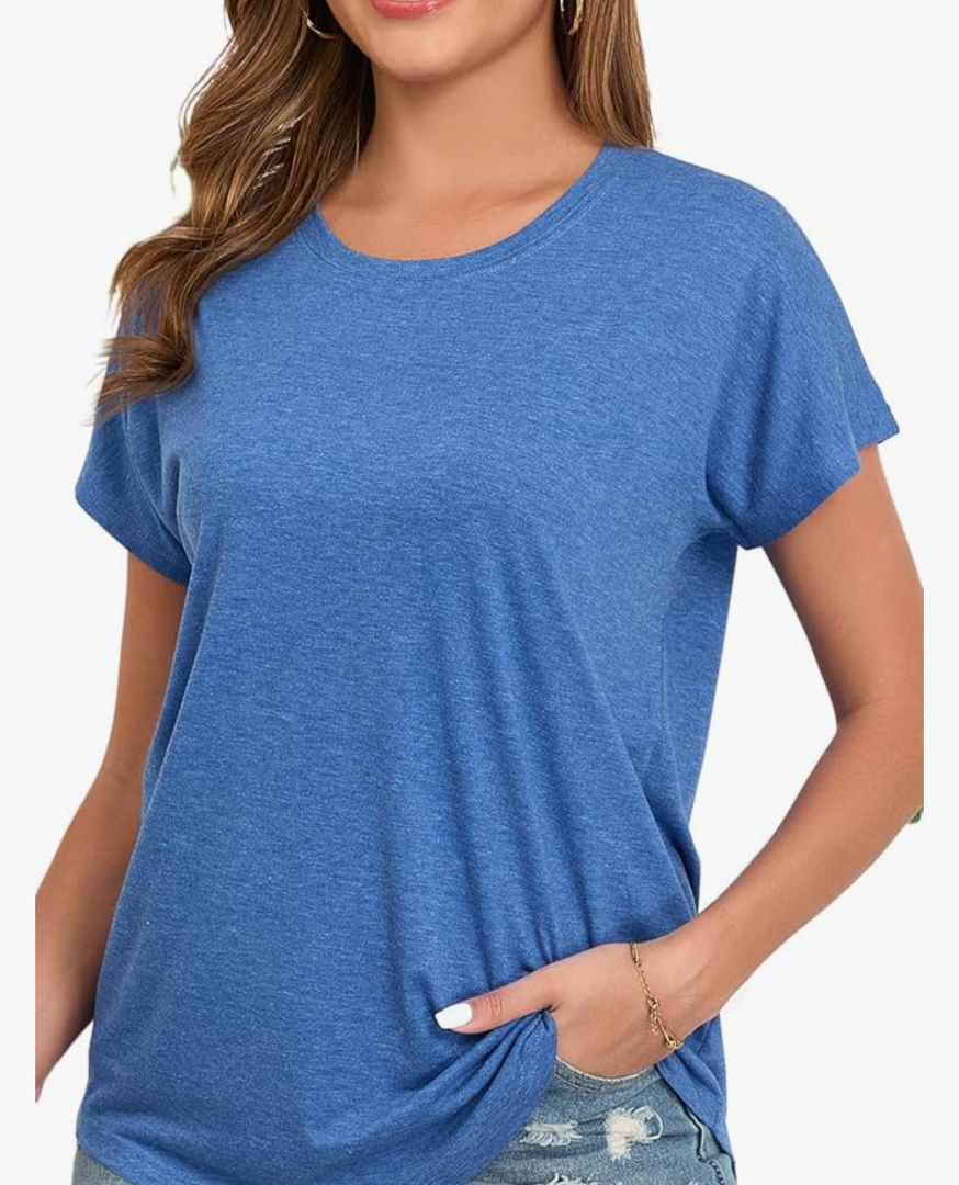 Womens Summer Short Sleeve Tops High Low Loose Casual Basic T-Shirt L