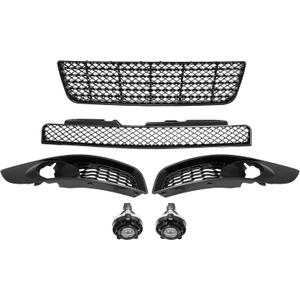 HECASA Upper & Lower Grille + Fog Lights & Bezels Compatible with 2006-2013 Chevy Chevrolet Impala All Models 2014-2016 Chevy Impala Limited Front Bumper Grill Plastic(ABS+PP)+Glass Black
