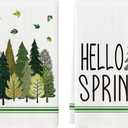 2 x Artoid Mode Beige Leaves Pine Tree Hello Spring Kitchen Towels Dish Towels, 18x26 Inch Farmhouse Summer Decoration Cleaning Set of 2