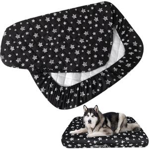 Waterproof Dog Bed Covers Replacement Washable Pet Hair Easy to Remove, Noiseless Quilted Puppy Pet Bed Cover Lovely Black Star Print 44x54 Inches, for Dog/Cat, Cover Only