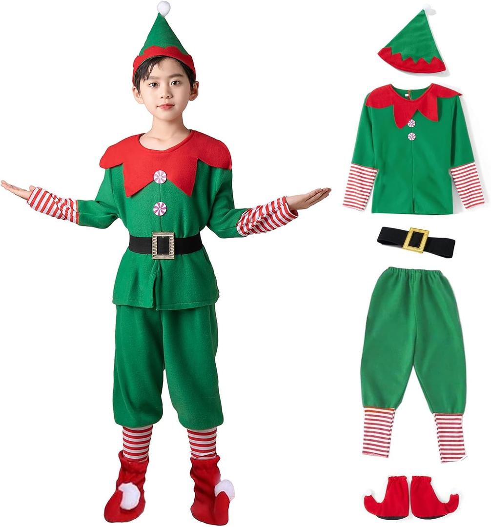 Christmas Elf Costume for Toddler Baby Boys Girls Santa Costume Outfit Xmas Clothes Top +Pants + Hat Cosplay Outfit (2-3 Years)