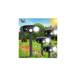 Ultrasonic Animal Repellent Outdoor Solar Animal Repellent with Motion Sensor&LED Strobe Light Cat Repellent Outdoor Deer Repellent Device to Scare Rabbit Raccoon Squirrel Skunk Repellent for Yard1121, Pack of 4