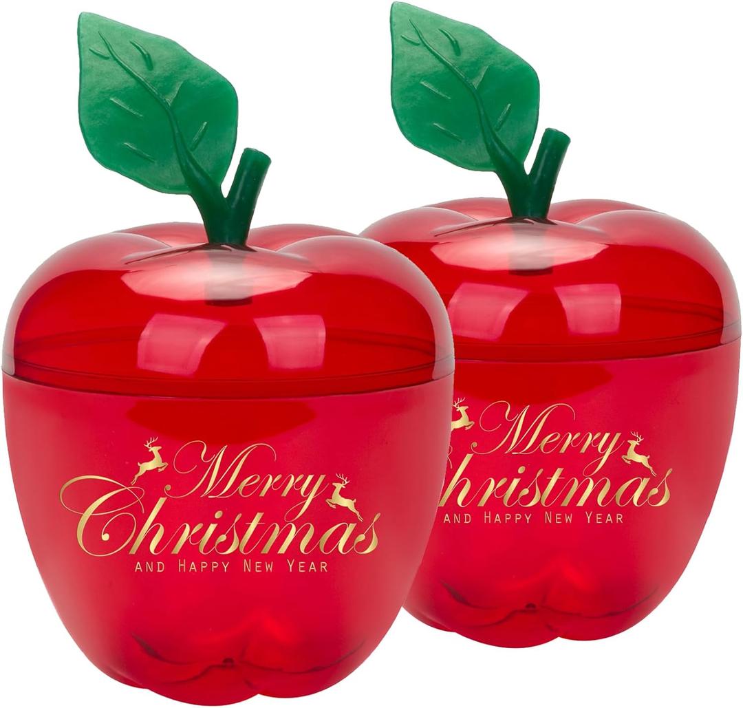 HANZE Large Red Apple-Shaped Decorative Containers - 2 Pack Plastic Storage Jars for Home Decor, Holiday Party Ornaments, and Festive Gift Packaging - Red Reusable Fruit-Inspired Accent Pieces