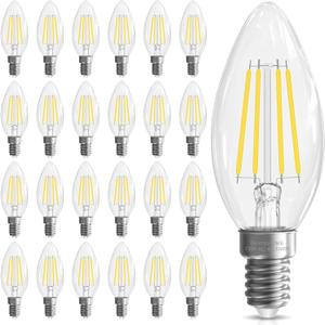 Candelabra Light Bulbs 40 watt Equivalent, Chandelier Light Bulb Non-Dimmable E12 LED Bulb, B10 LED Candle Bulb 5000K Daylight, 90+CRI, 400LM, Cear Glass, 24 Pack