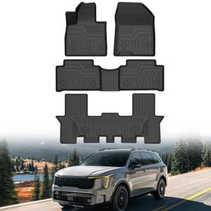 Mixsuper Sorento Floor Mats-Floor Liner for Kia Sorento 6/7 Seate 2021-2026 (No Hybrid & PHEV) All Weather TPE Floor Mat for Sorento Accessories 3 Row Set Black