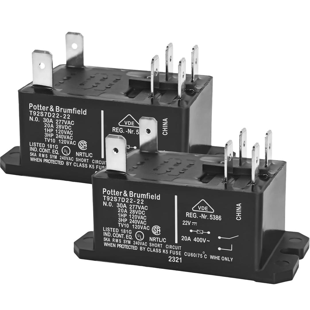 (Pack of 2) T92S7D22-22 OEM Replacement Furnace Relay - DPST General Purpose Relay for Enhanced Furnace Performance