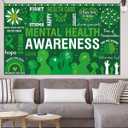 Mental Health Awareness Month Photo Booth Backdrop Green Ribbon May Motivational Decoration School Classroom Background Banner Wall Decor,3.6ft x 5.9ft