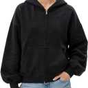 Womens Heavyweight Drop Shoulder Oversized Zip Up Hoodie Cotton Full Zip Sweatshirt, Large