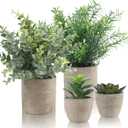 ALAGIRLS 4 Packs Fake Plants Small Artificial Plants Indoor Eucalyptus Rosemary Succulents Plants Potted Faux Plants for Home Indoor Office Bathroom Living Room Decor