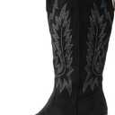IUV Suede Cowboy Boots For Women Chunky Heel Pointed Toe Cowgirl Boots Mid Calf Western Embroidery fall Boot, Size: 8