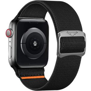 Longhorn Buckle Apple Watch Band - Adjustable Elastic Nylon Strap for Apple Watch 38 40 41mm 42 44 45mm, Adventure-Ready Breathable Comfortable for Men Women (Black, 38/40/41mm)