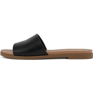 Soda “Board” ~ Women Open Round Toe Single Band Slide Sandal, 8.5, Black