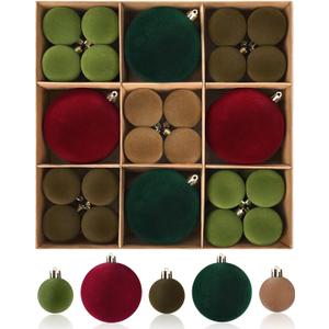 MARTINE MALL 44 PCS Velvet Ornaments for Christmas Tree, 4in & 2in Christmas Tree Ornaments Set Flocked Christmas Ball Ornament Shatterproof Christmas Decorations for Xmas Trees Holiday Party
