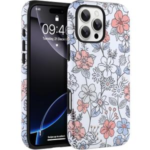 Compatible for iPhone 16 Pro Case, Aesthetic White Flowers Case Compatible with MagSafe, Dual Layer Shockproof Protective Cover for Girls Womens