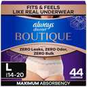 Always Discreet Boutique Incontinence and Postpartum Underwear for Women, Maximum Protection, Large, Rosy, 44 Count (2 Packs of 22)