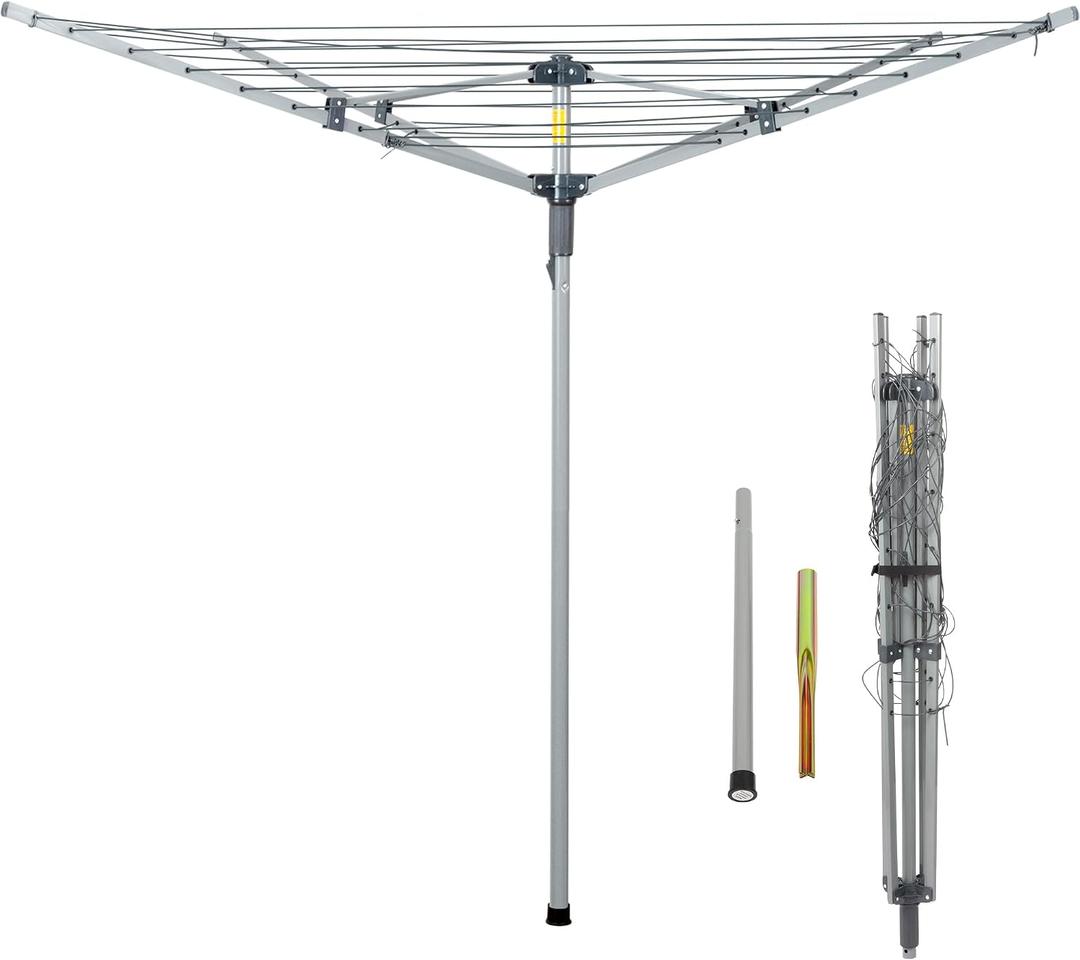 JS HANGER Collapsible 4-arm Rotary Outdoor Umbrella Drying Rack Metal Clothes Dryer Clothesline with 131ft Drying Space