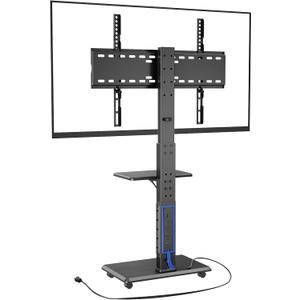 Afaloona Rolling TV Stand with Power Outlet, Mobile TV Cart for 32-75 Inch TVs up to 110 lbs, 18 Adjustable Heights, Max VESA 600x400mm, TV Floor Stand with Swivel Mount/Shelf/Wheels, Fits for Bedroom