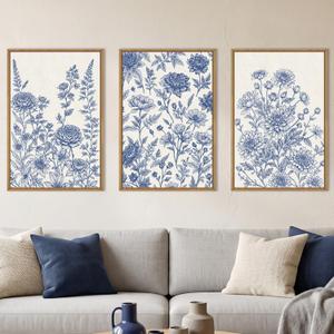 Blue White Chinoiserie Floral Framed Canvas Wall Art-16"x24"x3
Minimalist Navy Flower Wall Decor,Watercolor Wildflower Art Prints,Modern Nature Botanical for Living Room,Bedroom,Office