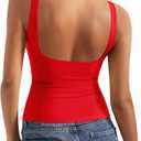 SUUKSESS Women Padded Open Back Boat Neck Tank Tops Double Lined Basic Shirts (Large, Red)