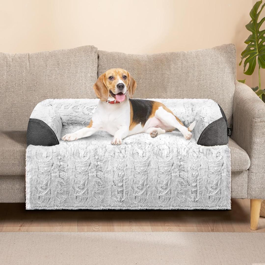 Calming Dog Bed for Couch, 35 x 31 inch Removable Couch Cover for Dogs/Cats Washable, Non-Slip Fluffy Plush Dog Sofa Mat for Furniture Protector - Grey (Medium)