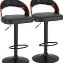 VECELO Bar Stools Set of 2,Counter Height Stools with Bentwood Back&Arm, Swivel Barstools,PU Leather Kitchen Island Stools, Adjustable Height Bar Chairs for Club Pub Dining Room,Black