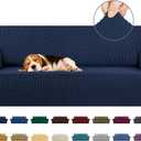 KEKUOU Stretch Sofa Cover Slipcover ， Couch Covers for 3 Cushion Couch Sofa, Pet-Friendly (78"-94"), Furniture Protector Sofa with Elastic Bottom for Kids, Dog, Jacquard Small Checked(Large, Navy Blue)