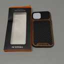 TENDLIN Compatible with iPhone 14 Case Wood Grain with Carbon Fiber Texture Design Leather Hybrid Slim Case Black