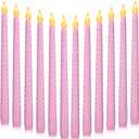 CHENGU 12 Pcs LED Taper Candles Flameless Battery Dripless Dinner Candles for Thanksgiving Day, Weddings, Church, Hanukkah, Christmas, Autumn, New Year Celebration(Pink,Spiral)