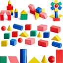 Deekin 70 Pcs Wood Geometric Solid Mini 3D Shapes Wooden Block Bulk for Teaching Classroom Manipulatives Elementary Shape Block for Geometry Math Kindergarten Preschool Learning (Geometry)