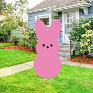 Easter Bunny Yard Sign Decoration with Stakes, Large Welcome Bunny Decoration Outdoor for Spring Happy Easter Garden Lawn Supplies (Pink)