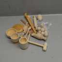 Hiawbon 25PCS Wooden Sensory Bin Tools for Toddlers, Wooden Pretend Play Sensory Tools Set, Montessori Sensory Wooden Toys, Fine Motor Learning Toys for Counting Sorting Hammering Pounding