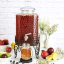 2.5 Gallon Glass Beverage Dispenser with Stand & Stainless Steel Spigot Large Mason Jar Drink Dispenser for Sun Tea, Kombucha, Iced Tea, Lemonade, Sangria & Cold Drinks