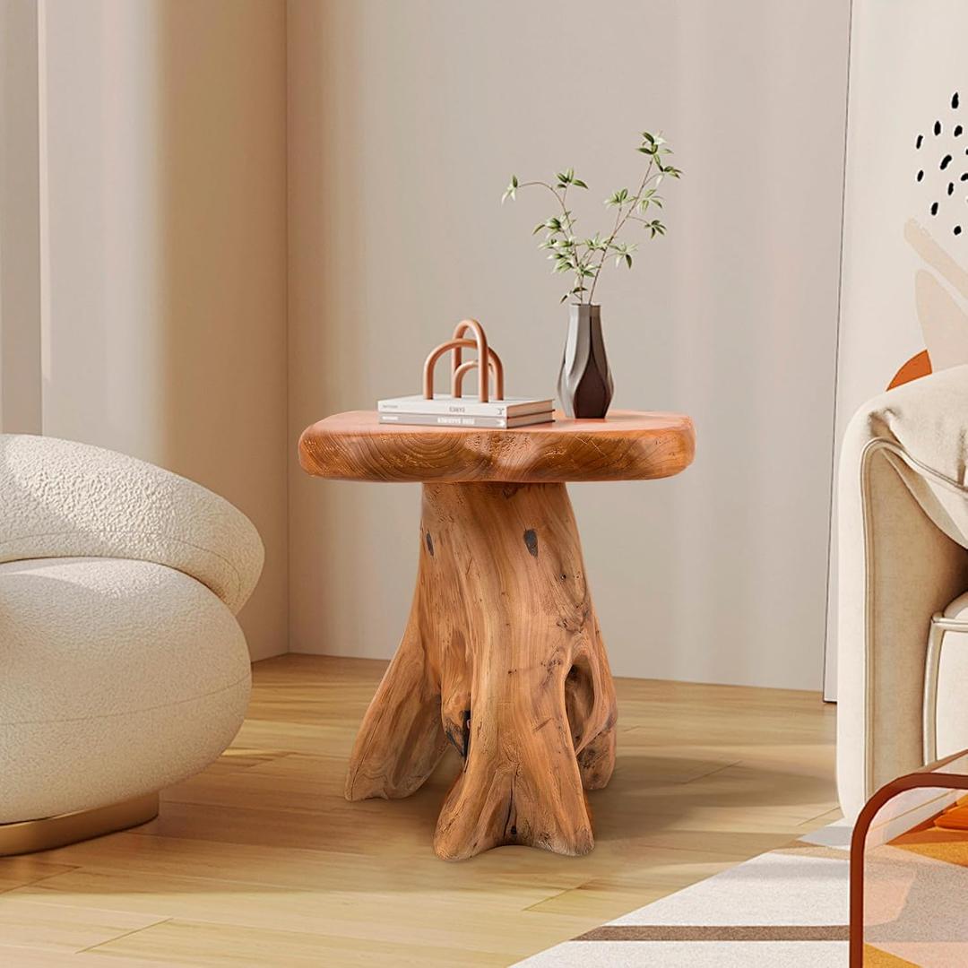 Small Side Table, Freeform Live Edge Wood Stool, Unique Design Natural Plant Stand for Patio, Garden, Yard, Living Room, Bedroom, 14"D x 13"W x 14.5"H