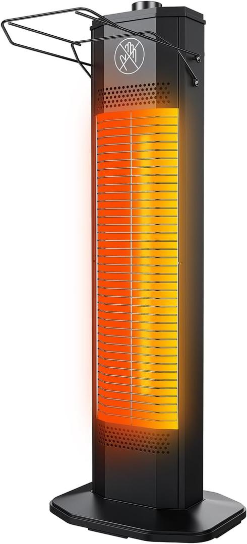 Outdoor Electric Patio Heater, 27-inch Infrared Tower Heater with 1200W Instant Heating, IPX5 Waterproof, Tip-Over & Overheat Protection, Space Heater for Patio Garage Workshop Indoor & Outdoor Use (27" - Onyx Black)