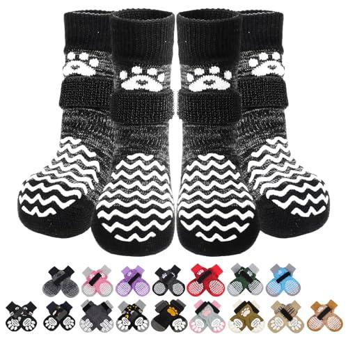 PUPTECK Anti Slip Dog Socks with Double Grippers for Hardwood Floors, Shoes for Hot/Cold Pavement, Boots & Paws Protectors to Prevent Licking, Traction Booties for Senior Dogs M