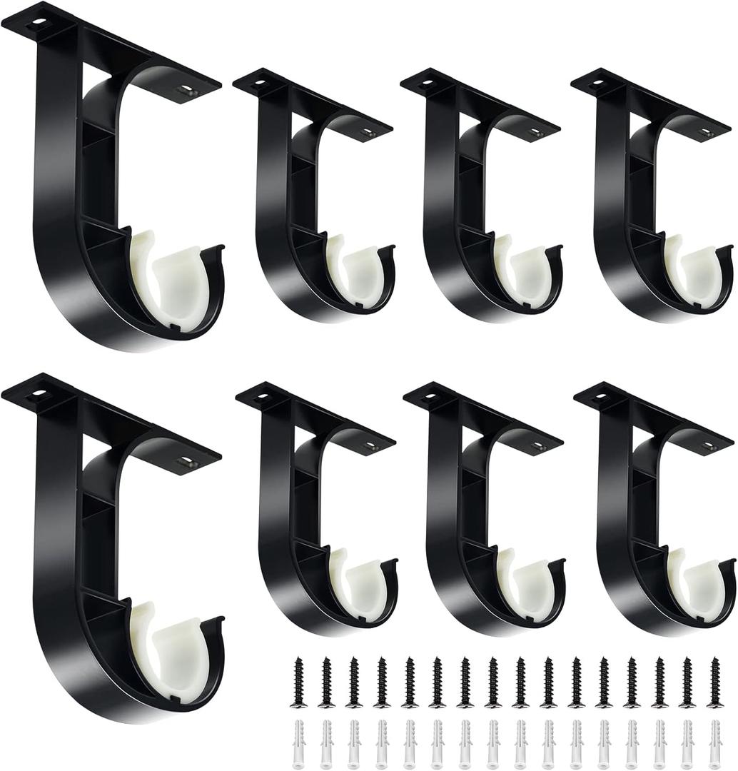 TOKPLNU Ceiling Curtain Rod Holders, Heavy Duty Curtain Rod Bracket 8 Pack, Aluminum Alloy, Black Ceiling Curtain Rods Hooks Hangers Fit for 1 Inch Drapery Rods