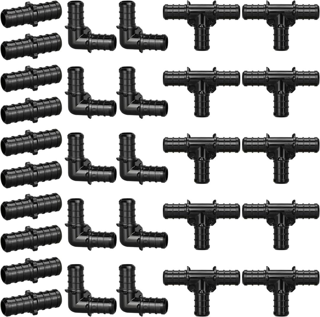 1/2" Poly PPSU Barb Crimp PEX Fitting, 30pcs PEX Fitting Combo, 10pcs Each Elbows Tees Straight Couplings, No Lead