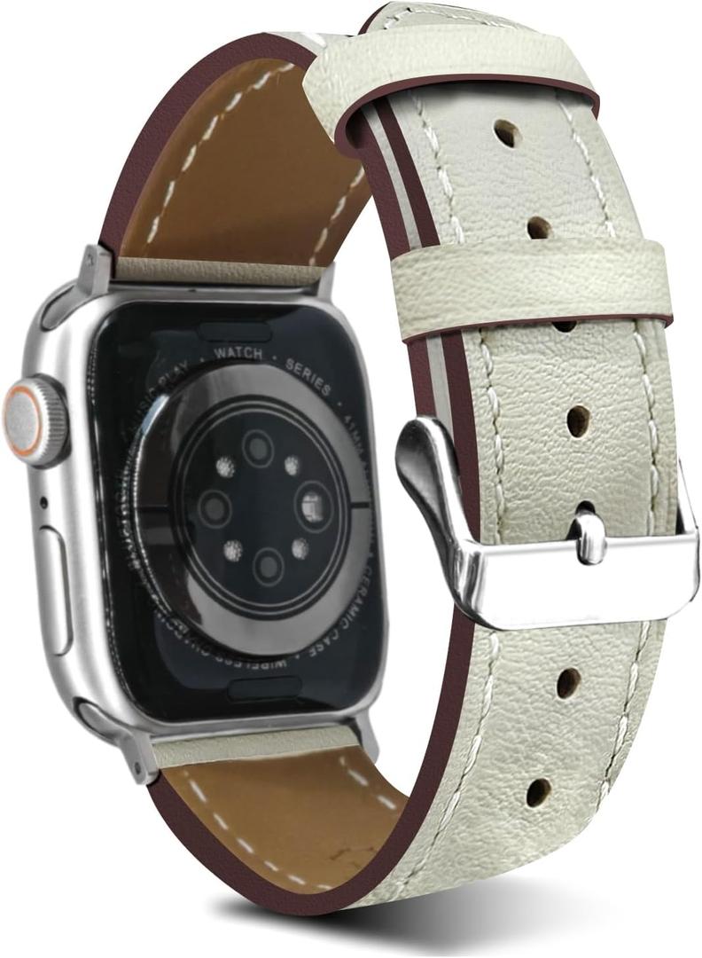 Premium Italy Leather Bands Compatible with Apple Watch Band 40mm 38mm 41mm 42mm 44mm 45mm 46mm 49mm, Soft Leather Watch Replacement Band for Watch Series Ultra SE 10 9 8 7 6 5 4 3 2 1 for Women Men (Cream)