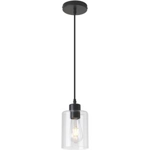 Modern Black Farmhouse Clear Glass Cylinder Pendant Light Fixture,Island Lights for Kitchen,Mini Pendant Lighting for Kitchen Island Decor - 4.75 Inch Shade, 2-58 Inch Cord(1 Pack)