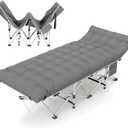 Folding Camping Cot for Adults, Heavy Duty Sleeping Cots with Carry Bag, Double Layer Oxford Portable Travel Camp Cots for Outdoor Camp Beach Home Office (Silver Frame with Gray Pad, 1PACK)