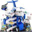 TEMI Kids Airplane Car Toys Race Tracks - Transport Airplane Adventures - 2-6 Boys & Girls - 8 City Cars, Garage Parking Lot Playmat, Birthday Gifts