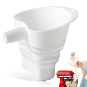 Flour Funnel for Kitchen Aid Mixer - Stand Mixer Attachment Accessory Compatible with (KSM150) 4.5-5 Qt Tilt-Head Mixers,Easy Pour Anti-Splash Baking Tool,for Egg Liquid and Both Flour -White