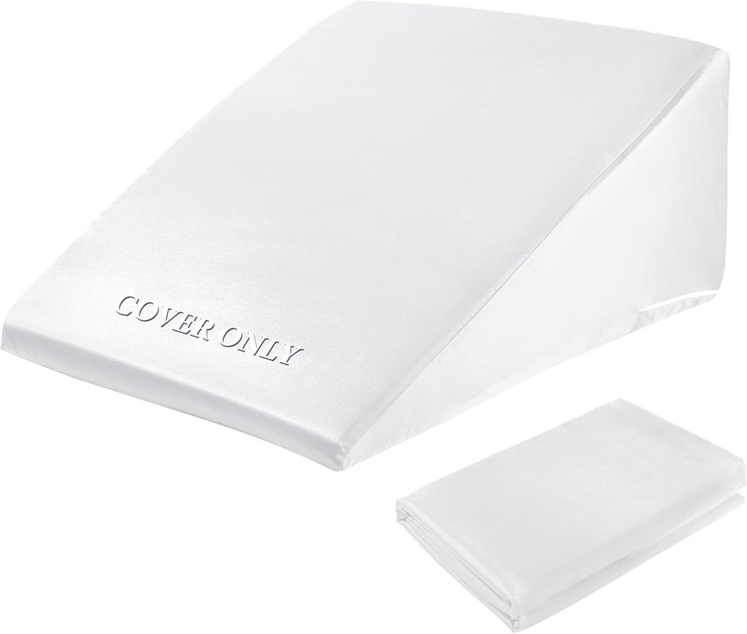 HOMBYS Satin Bed Wedge Pillow Cover Silky & Smooth Wedge Pillowcase 1 Pack 24x24x10.5, Soft & Breathable, Removable & Machine Washable-Zipper Design (Pillow Not Include), (White, 24"x24"x10.5")