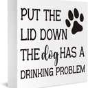 Funny Decorations Put the Lid Down the Dog Has a Drinking Sign Decor Wooden Box Block Plaque Wood Products Sign for Desk Table Tabletop Decor 5 x 5 inches Tub2504