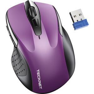 TECKNET Wireless Mouse for Laptop, Silent Mouse Quiet Click, Computer Mouse Wireless, 6 Adjustable 4000 DPI Computer Mice - Purple (2.4G Connection)